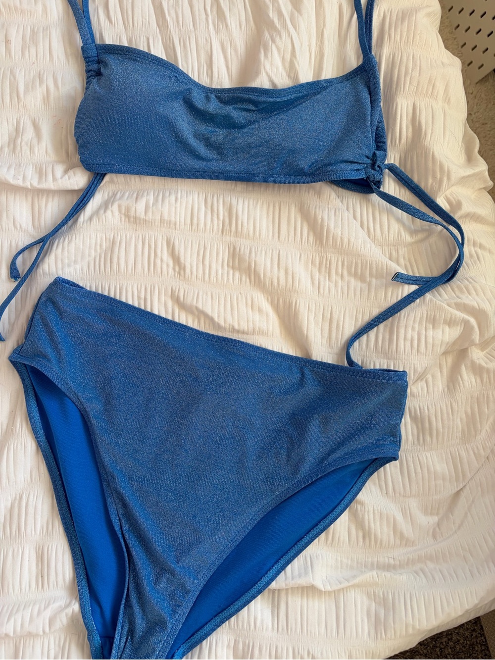 No Boundaries Blue Shimmer High Waisted Bikini Set Top M Bottoms L